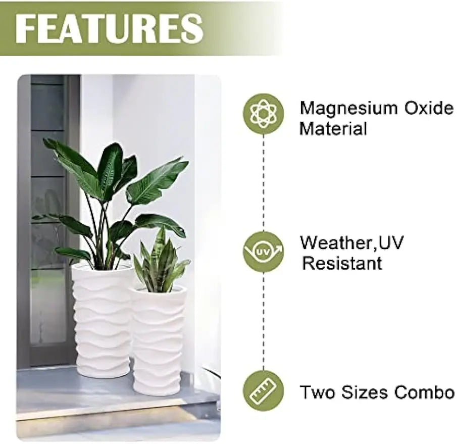 Tall Planters for Outdoor Plants, Set of 2 Indoor Outdoor Garden Plant Pots with Drainage Hole and Rubber Plug