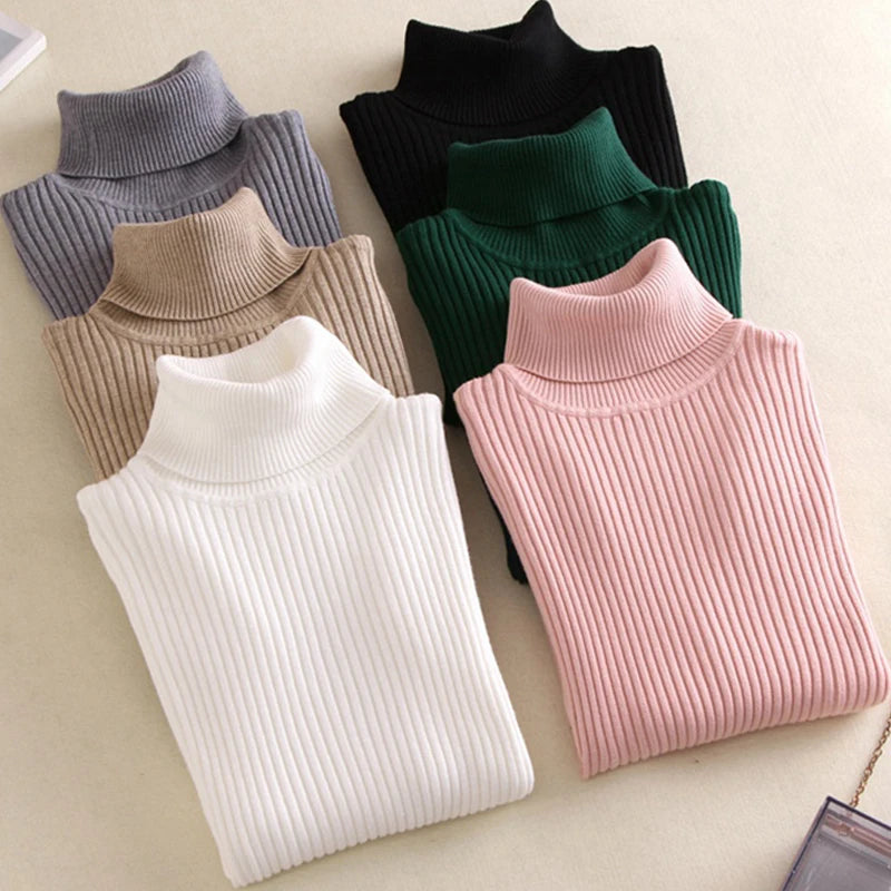 Autumn Winter Women Knit Solid Turtleneck  Sweater Casual Jumper Tops  Pullover