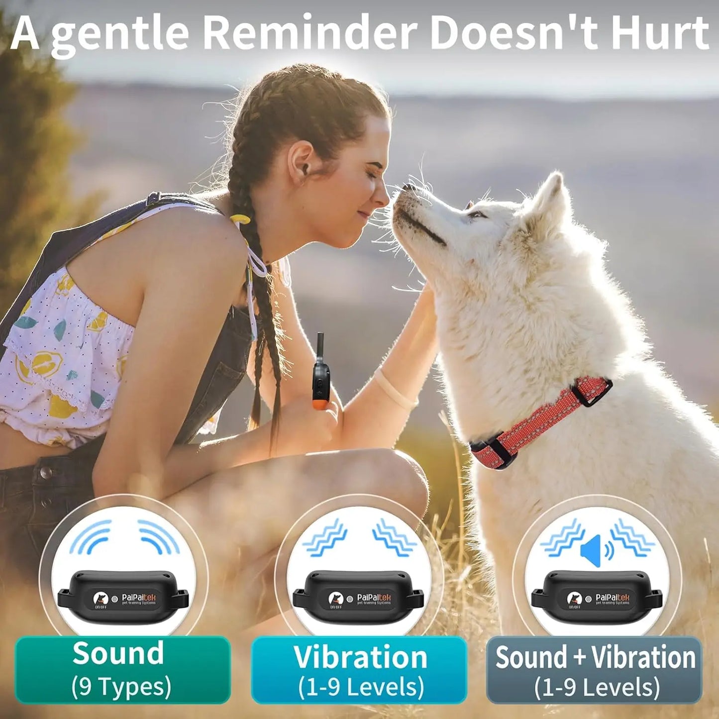 No-Shock Dog Training Collar with Remote for 2 Dogs, 9 Vibration Levels & Beeps, Waterproof Up to 120lbs