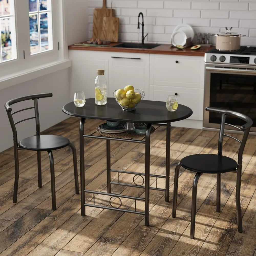 3-Piece Wooden Round Table & Chair Set,