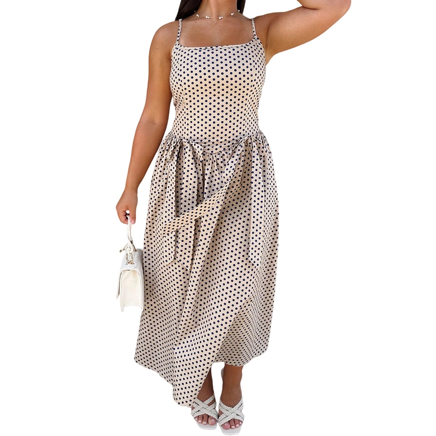 Women s Floral Print Maxi Dress Summer Sleeveless V-Neck Boho Beach Dress Flowy Long Dress with Pockets