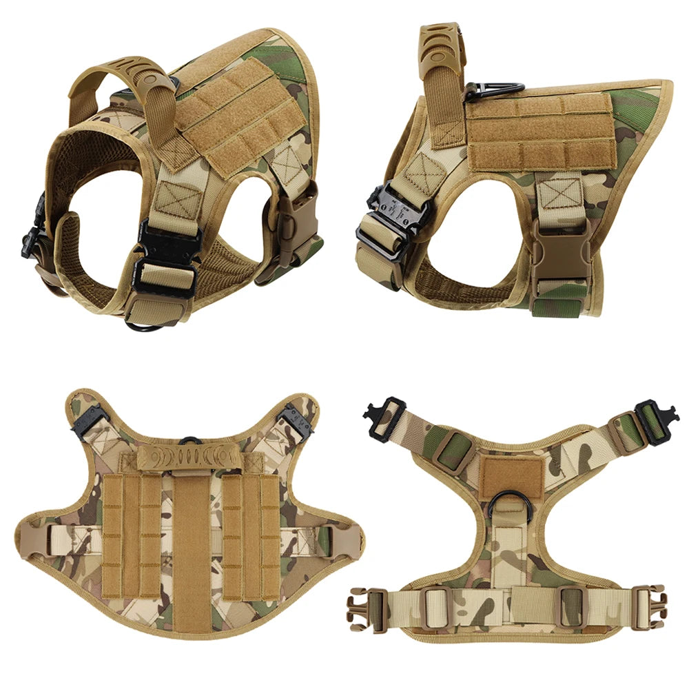 Military Large Dog Harness Collar Leash Bags Patches Set Pet Malinois Training Vests