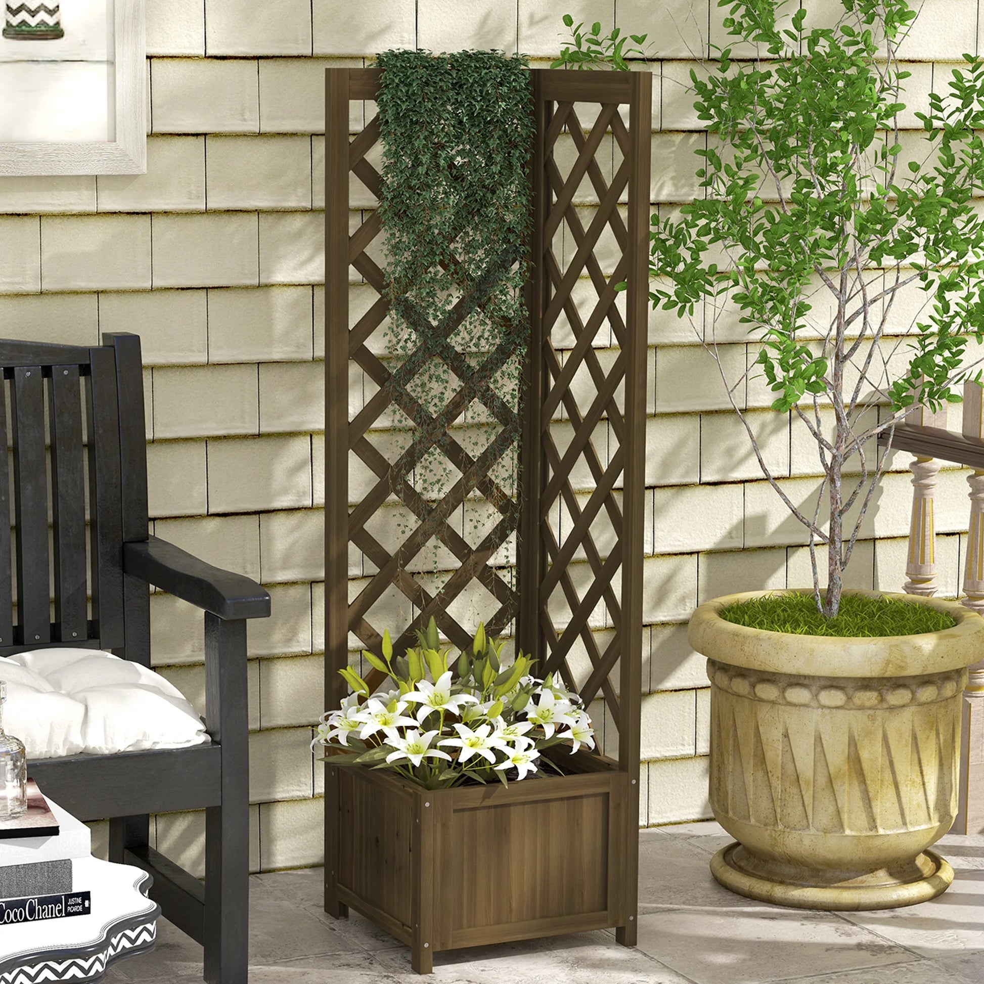 corner planter trellis Wooden Raised Garden Bed with Trellis, 57" Freestanding Corner Planter – Paws & Petals Shop