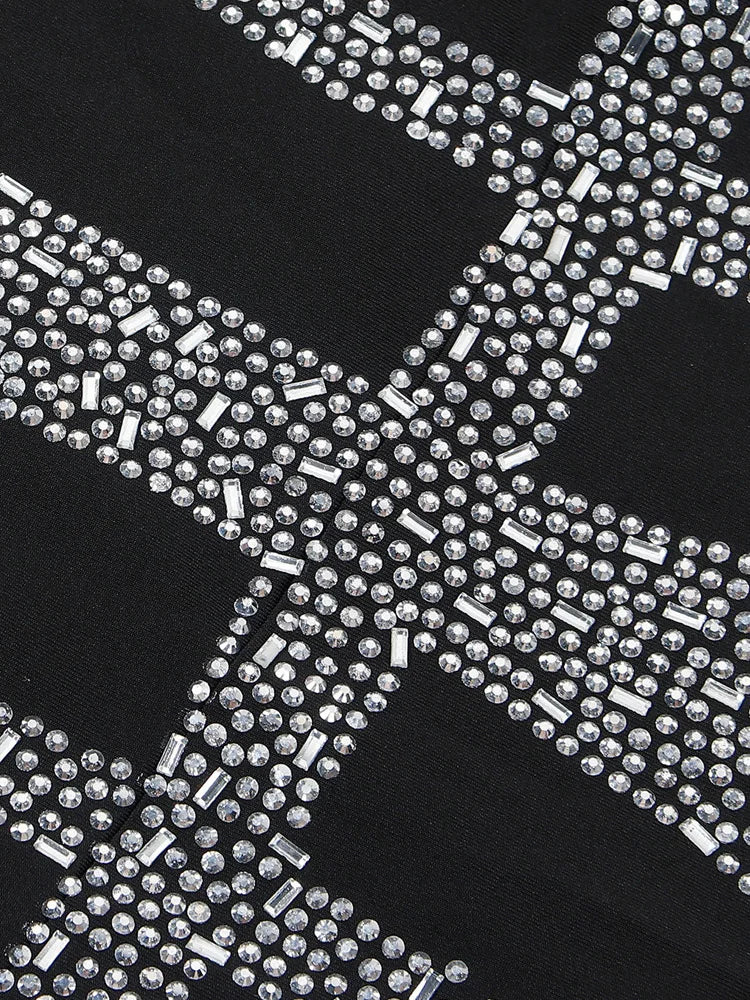 Women's Sparkle Black Rhinestone Bodycon Mini Dress Mesh Sleeve Sequins Night Dresses Special Occasion Outfits