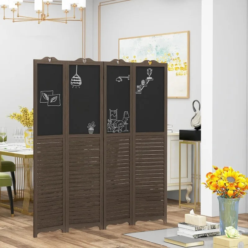 4-Panel Folding Room Divider with Blackboard, 5.5 Ft Tall