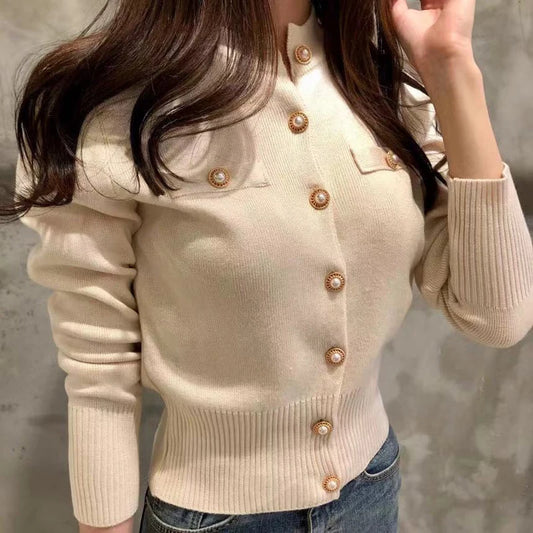 2025 Autumn Long Sleeve Fashion Women Cardigans Sweater Knitted Coat Short Casual