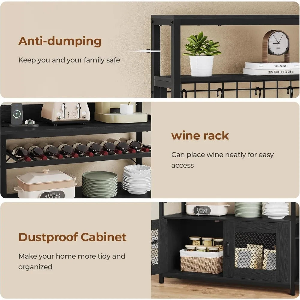 Bakers Rack with Power Outlet, 47.2in Microwave Stand