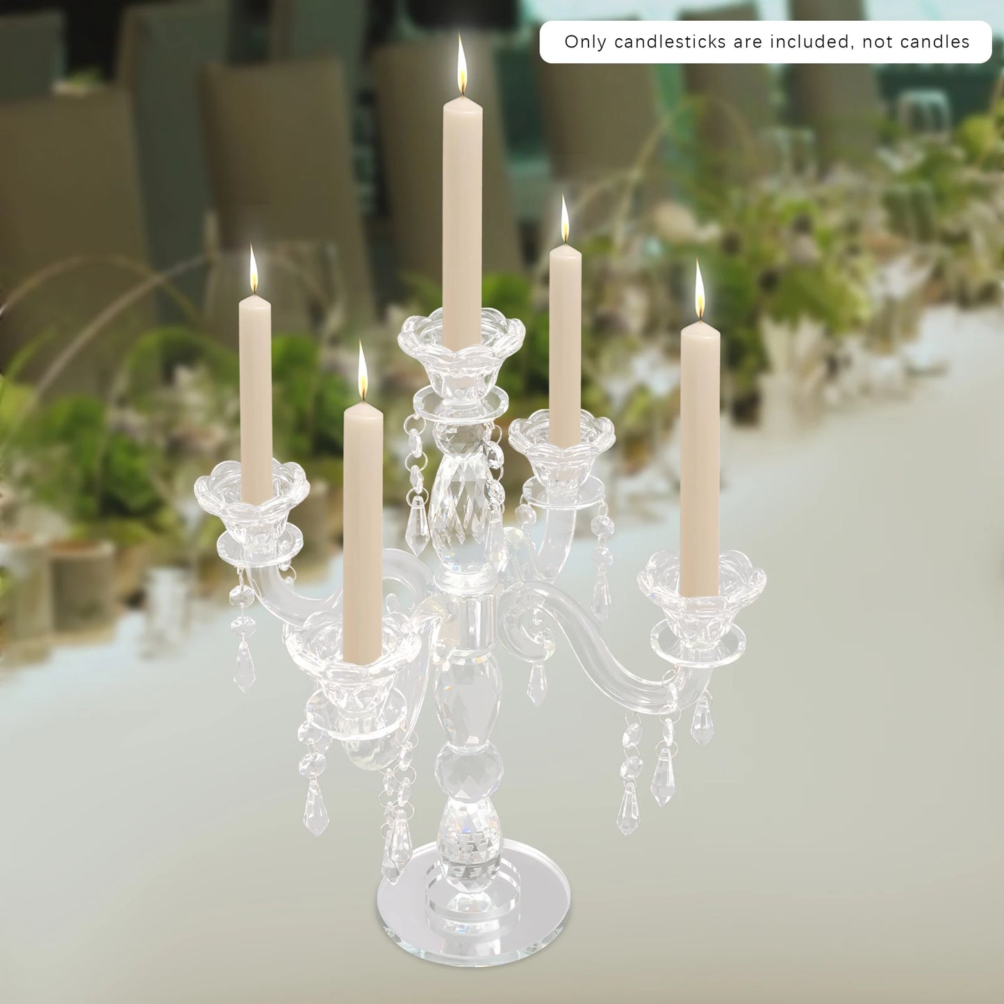 5 Heads Crystal Candle Holder, Modern 5-Arm Candle Centerpiece, Clear Glass Tabletop Candelabra for Wedding, Dining, Party Decor