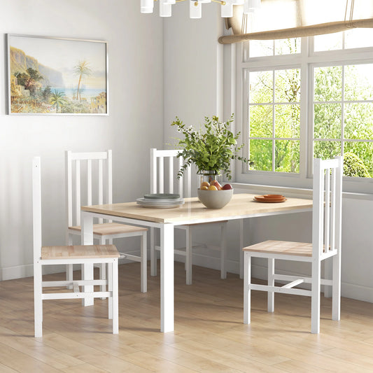 Farmhouse Dining Chairs Set of 4 with Slat Back, Pine Wood Frame