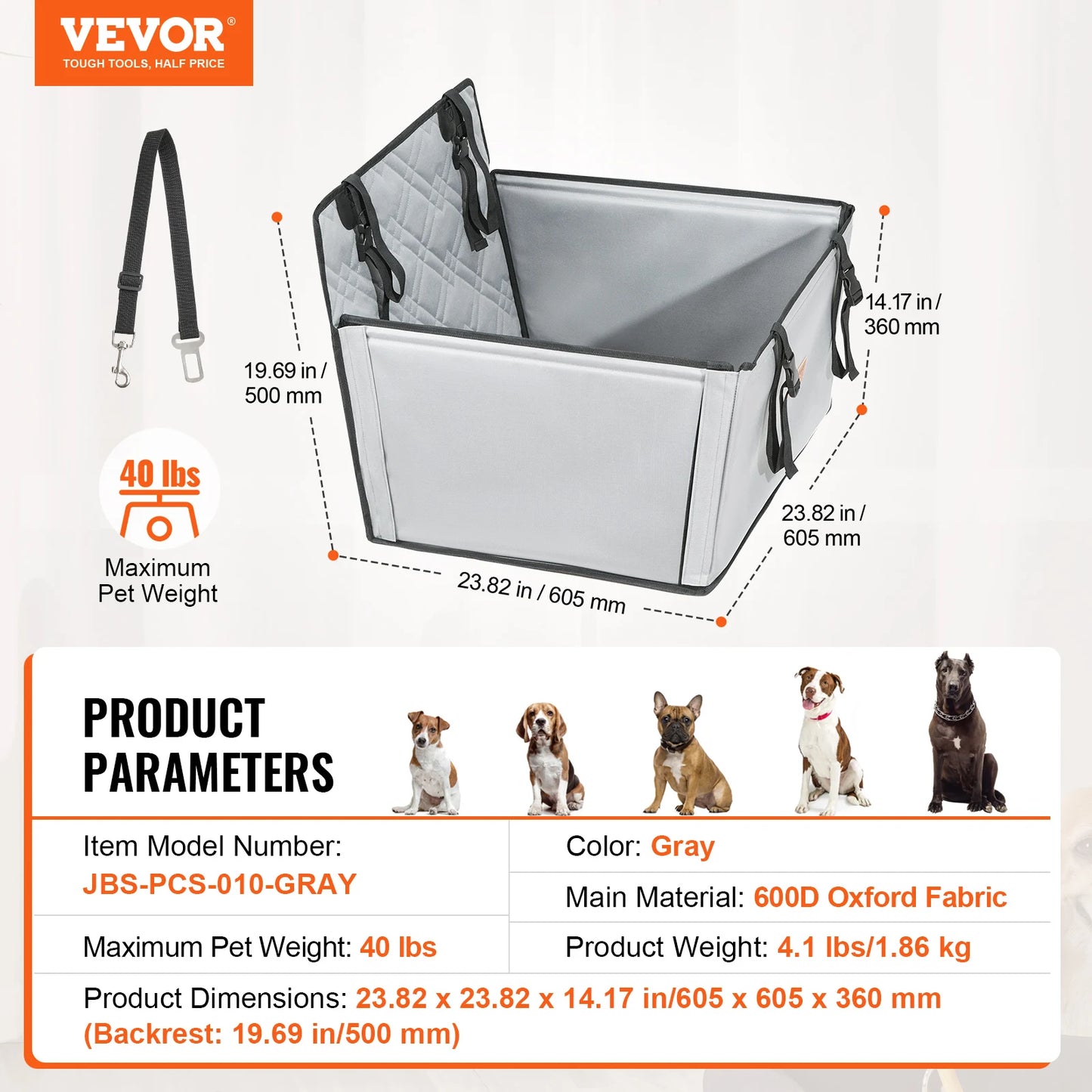 VEVOR Dog Car Seat Waterproof Dog Booster Seat