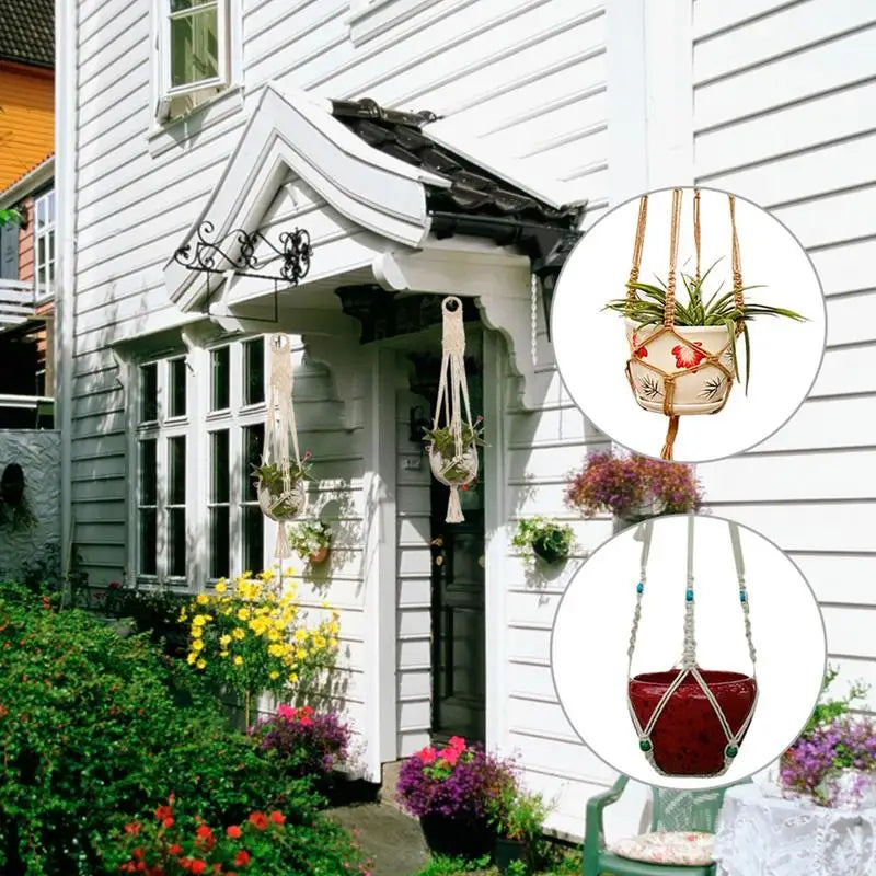 Handmade Macrame Plant Hanger Flower Pot Hanger Hanging Rope Braided Craft For Wall Decoration Countyard Garden Plant Holder