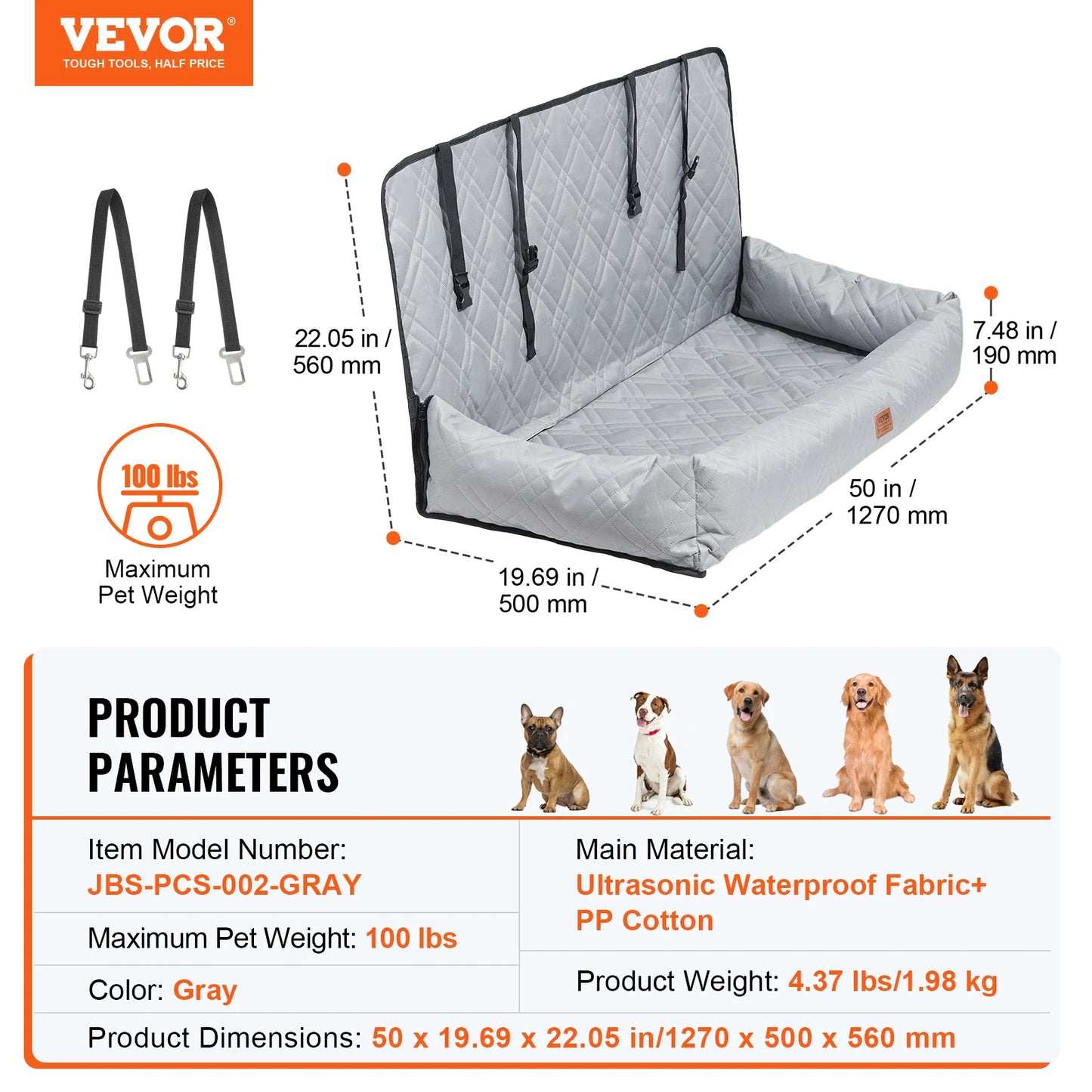 VEVOR Dog Car Seat Waterproof Dog Booster Seat
