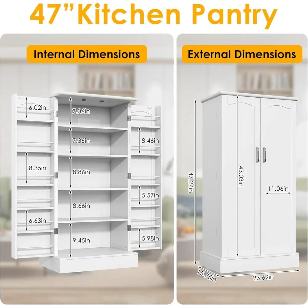 47” Pantry Cabinet, Kitchen Pantry Storage Cabinet with Doors and Adjustable Shelves,Freestanding Buffet Cupboards Sideboard