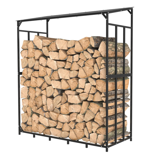 Heavy Duty Outdoor Firewood Storage Log Rack Metal Firewood Stand with Top Cover Rust Resistant