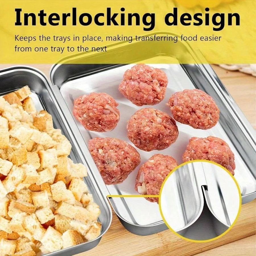 Breading Trays Set Of 3 Dredging Trays For Cooking, Stainless Steel Breading Pans Set For Marinating Meat, Food Prep Trays