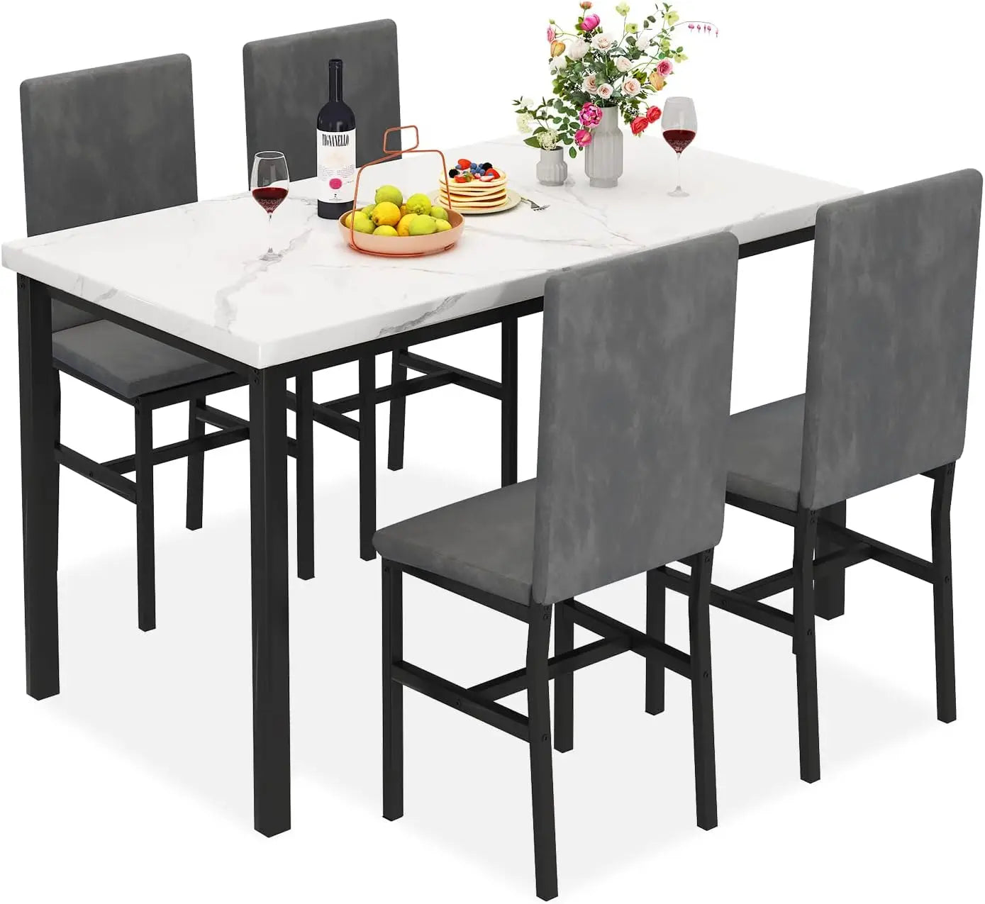 Dining Table Set for 4 5-Piece Marble