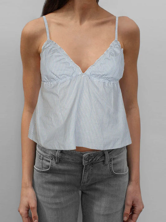 Women s Summer Striped Print V-Neck Backless