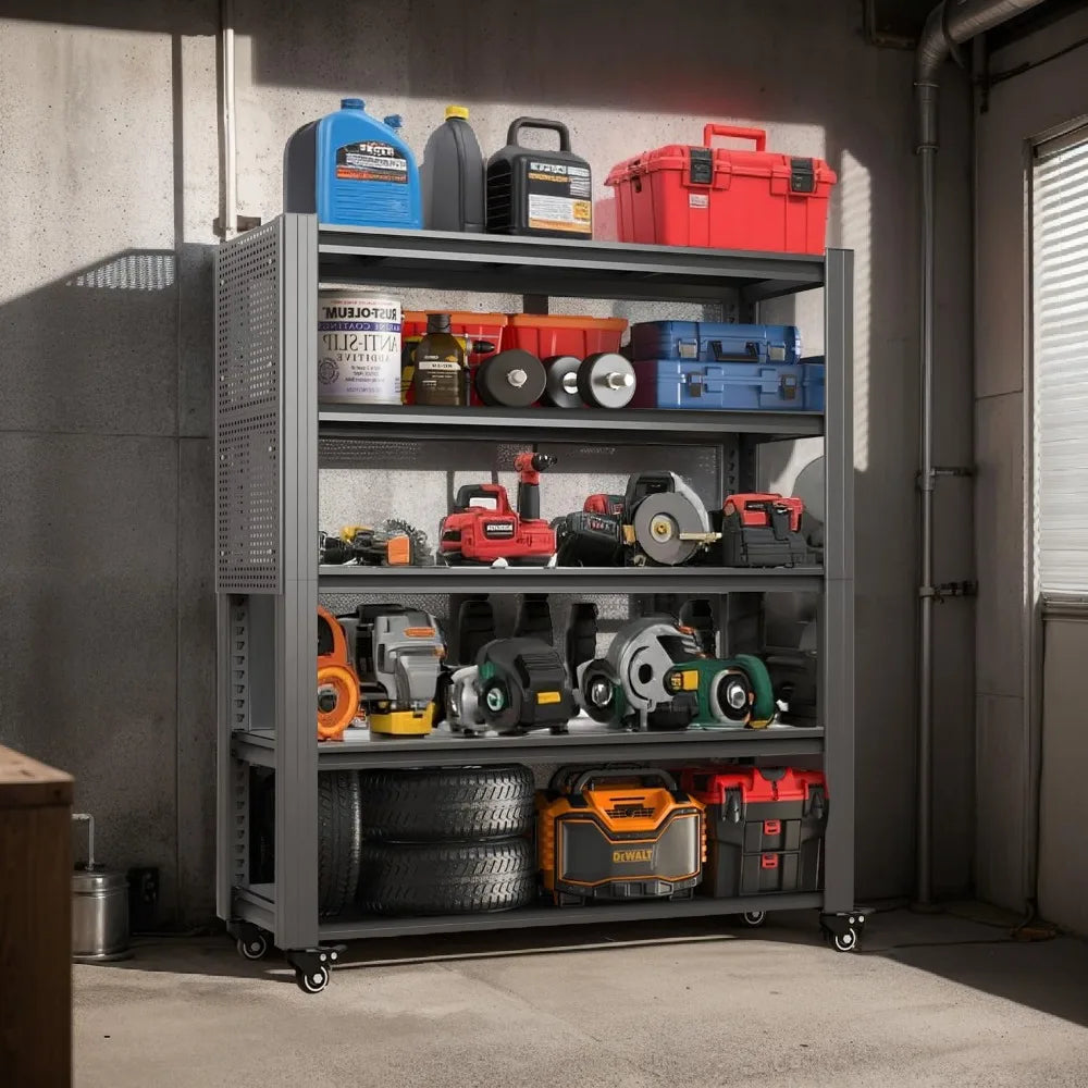 H 5-Shelf Metal Storage Shelves, 2000 lbs Garage Shelving Unit with Pegboard, Adjustable Industrial Heavy Duty Storage Rack