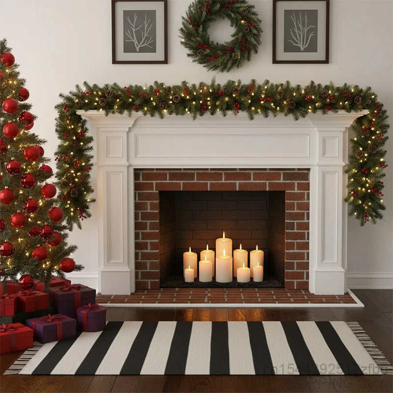 2.7M Christmas Garland, Glow Wreath with Pinecones Red Berries Artificial Christmas Garland