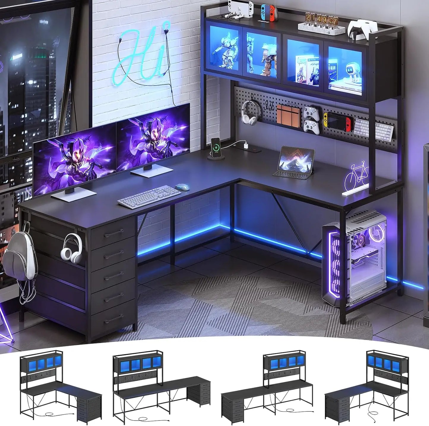L Shaped Computer Desk with Hutch