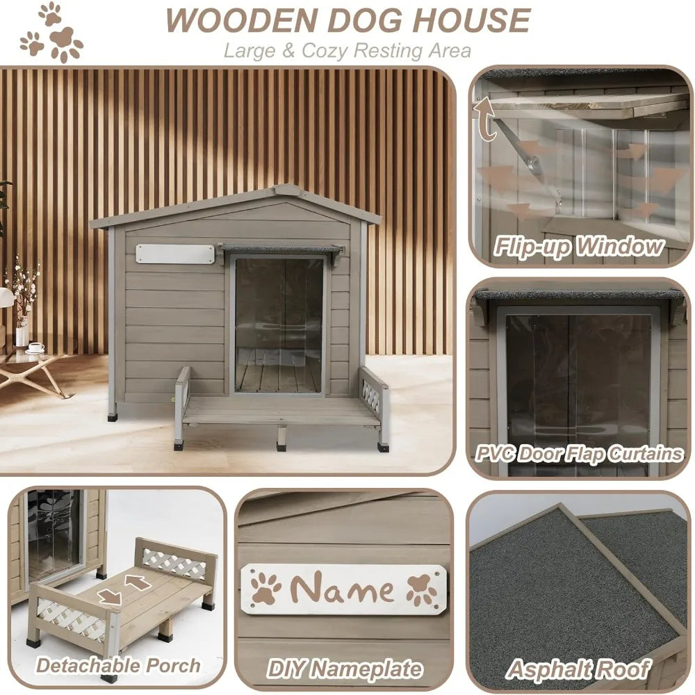41" L Outdoor Large Dog House with Porch,