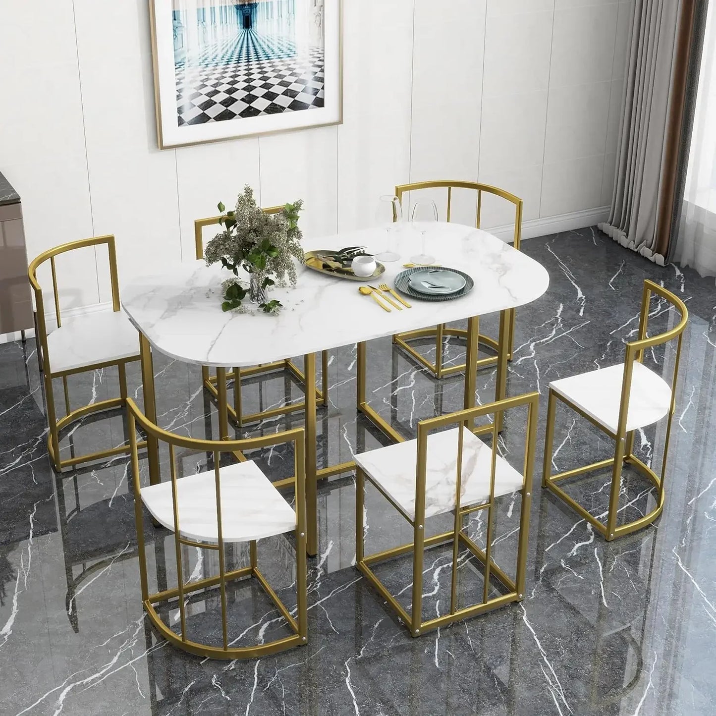 Modern 7 Piece Dining Room Table and Chairs