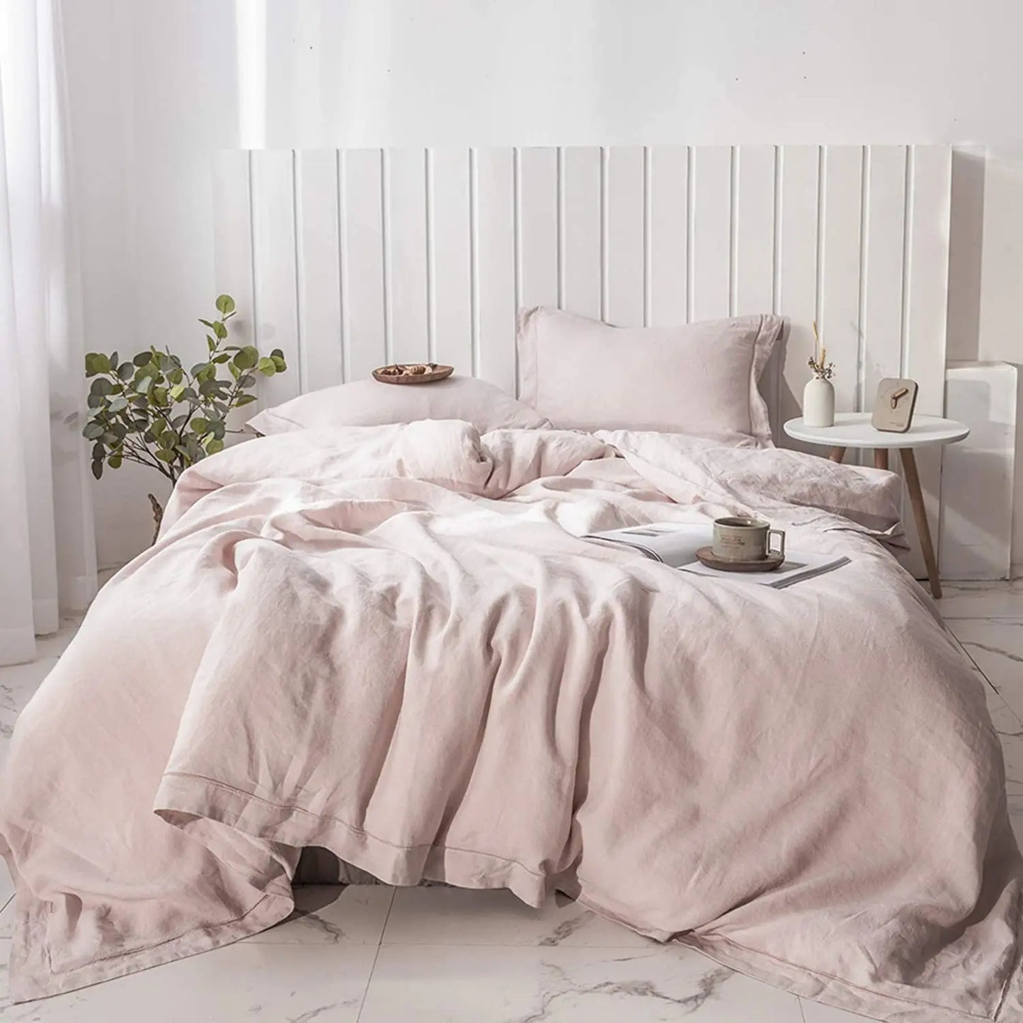 Simple&Opulent 100% Linen Bedding Set 3Pcs Washed Comforter Boho Breathable Queen King Size Duvet Cover Bed Sheet Pillow Shams