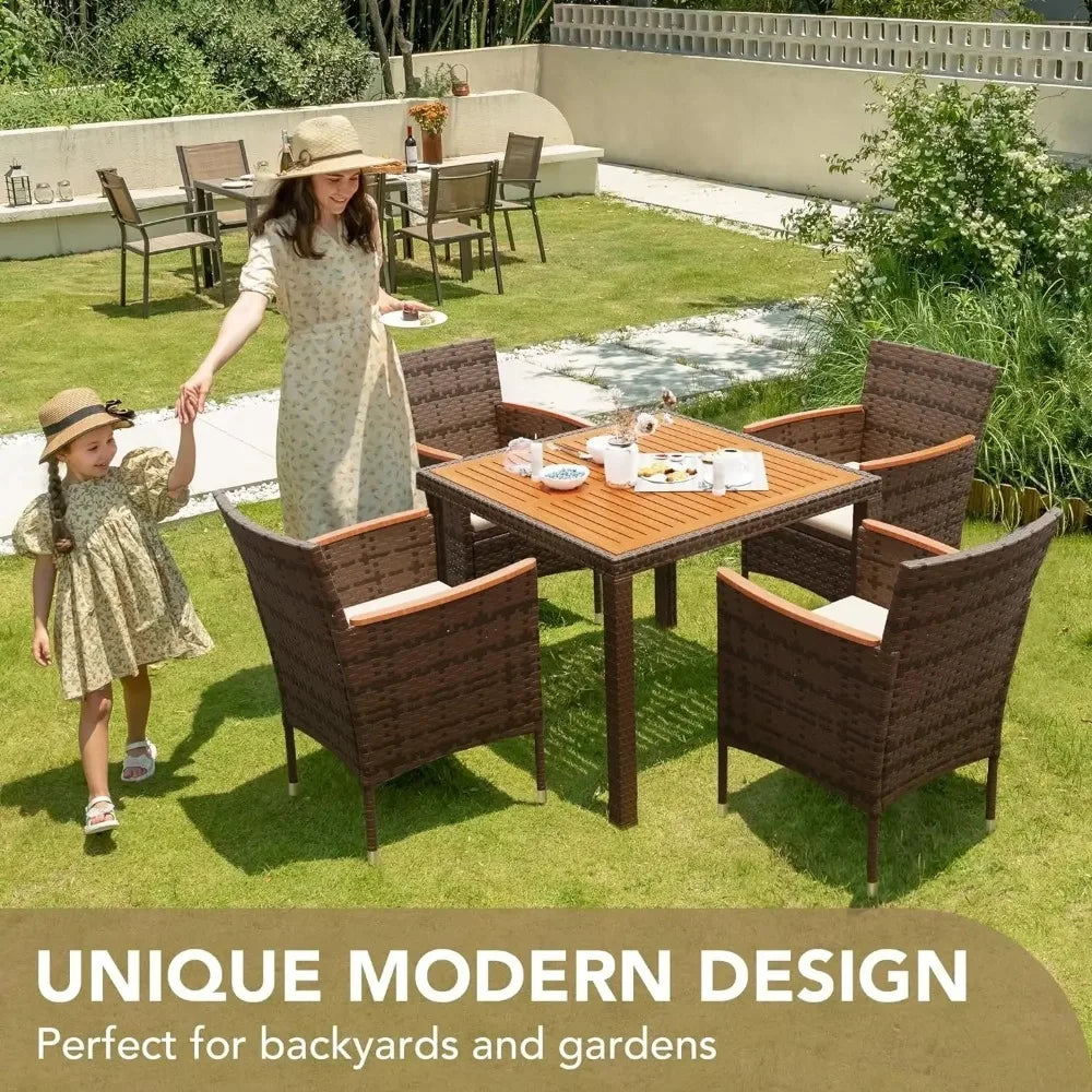 Patio Conversation Set with Acacia Wood Top,