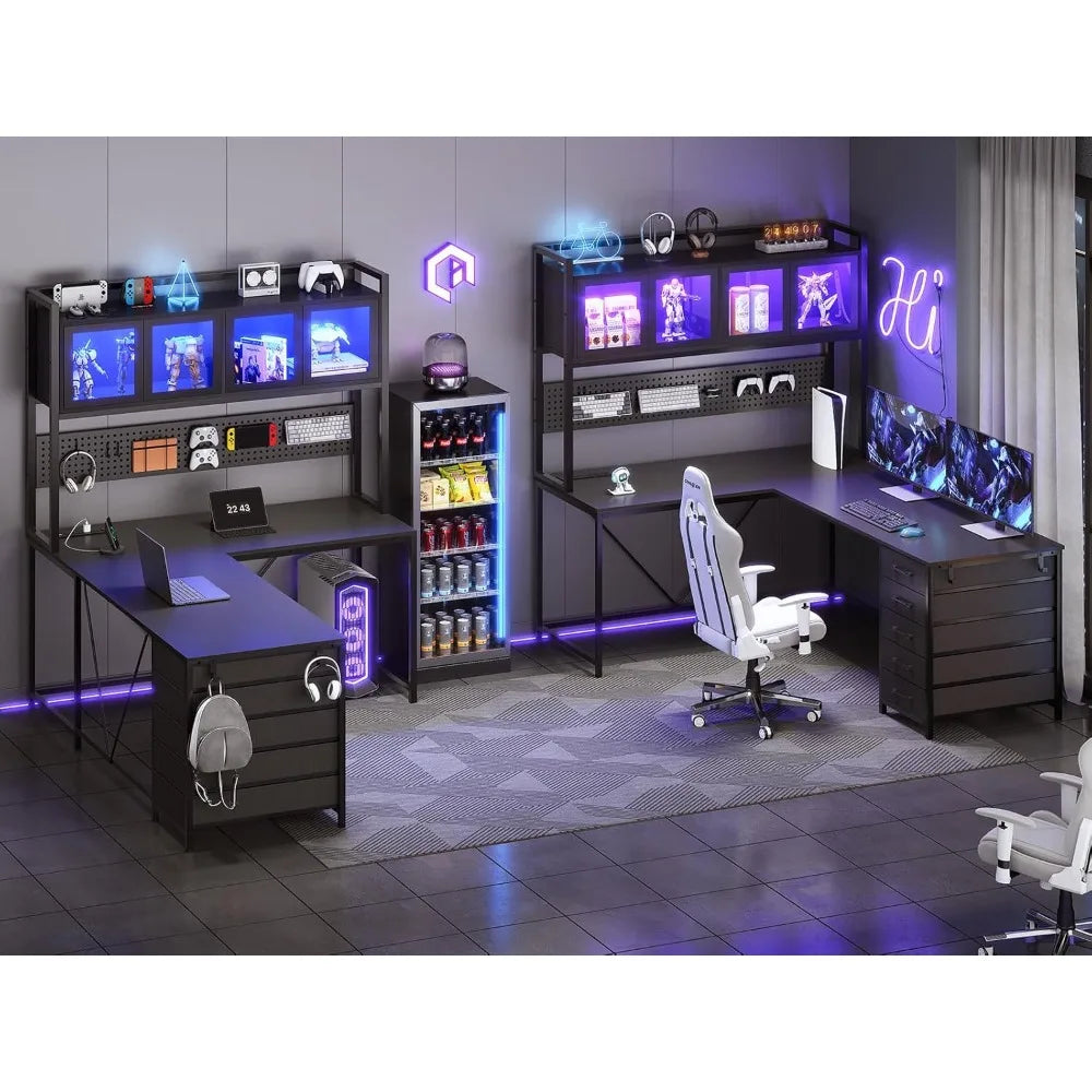 L Shaped Computer Desk with Hutch