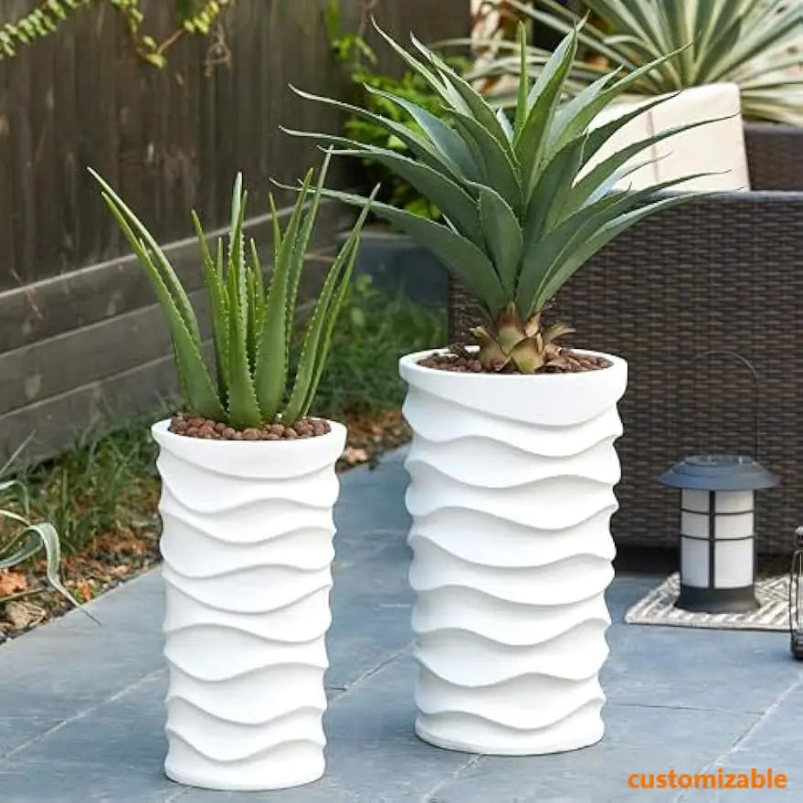 Tall Planters for Outdoor Plants, Set of 2 Indoor Outdoor Garden Plant Pots with Drainage Hole and Rubber Plug