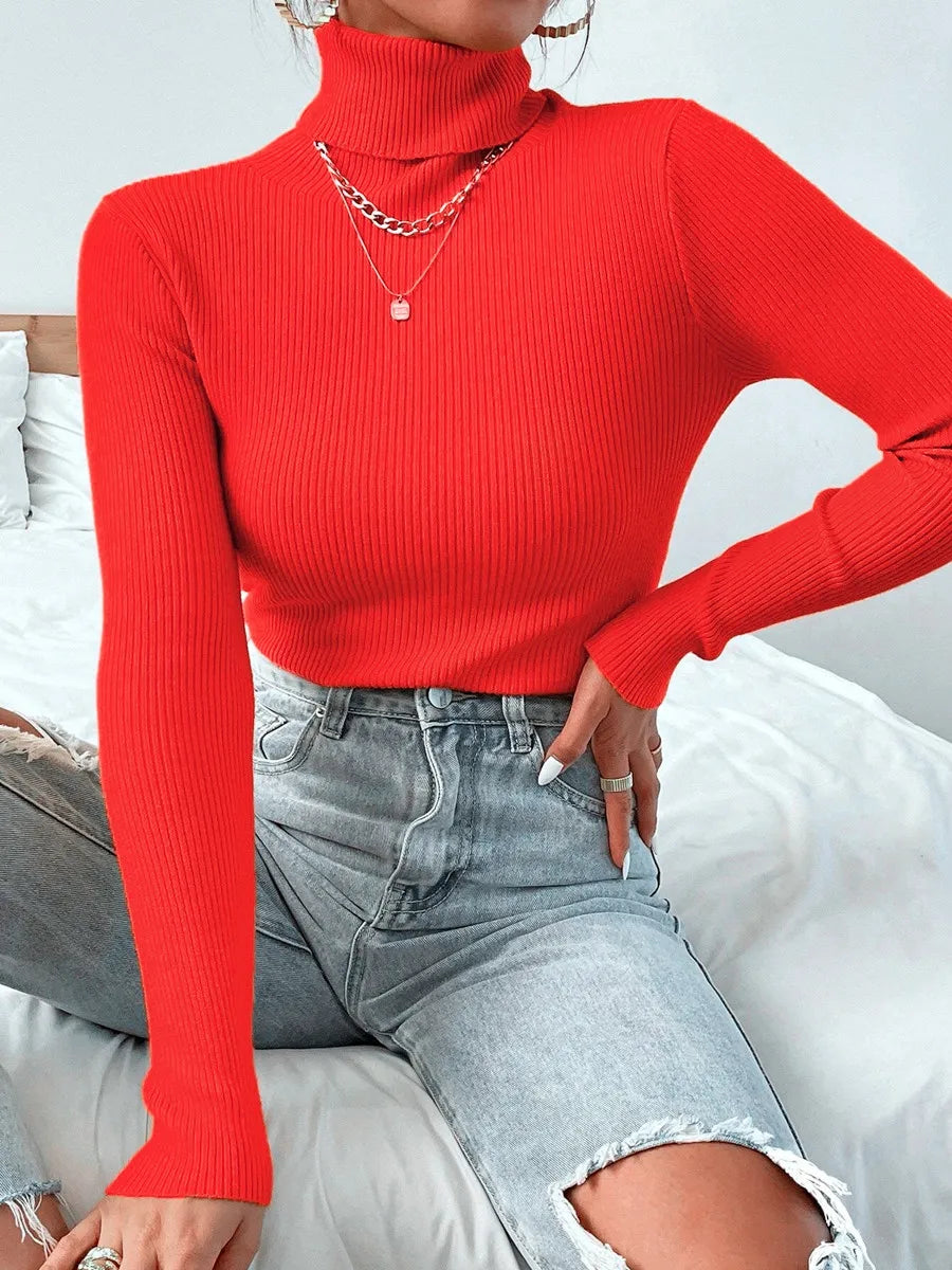 Autumn Winter Women Knit Solid Turtleneck  Sweater Casual Jumper Tops  Pullover