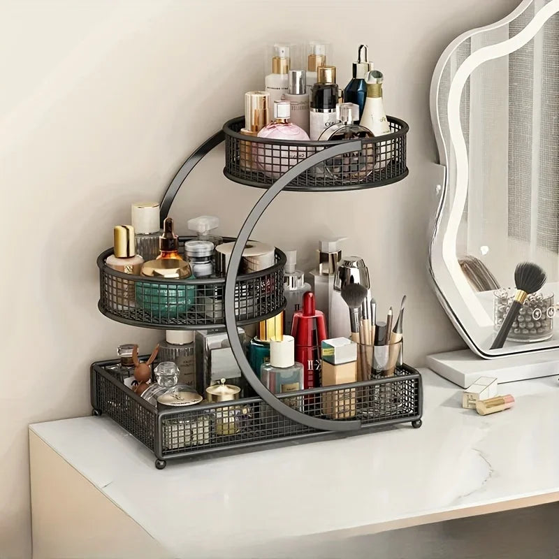 1pc Metal Makeup Storage Rack Cosmetic Organizer Dresser Multi-layer Skincare Organizing Box Lightweight No-Installation