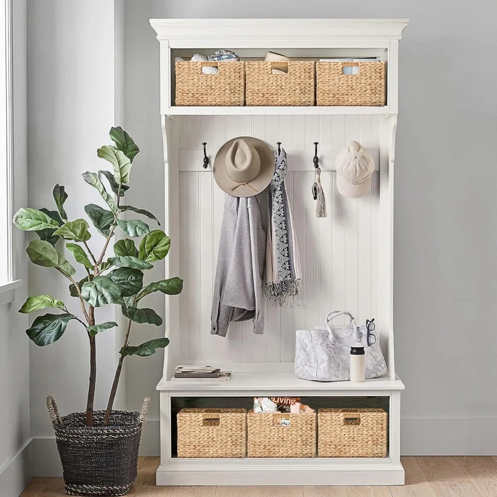 Extra Large Rectangular Water Hyacinth Wicker Storage Baskets with Iron Wire Frame, 16.1x12.6x9.5, Natural, Set of 4