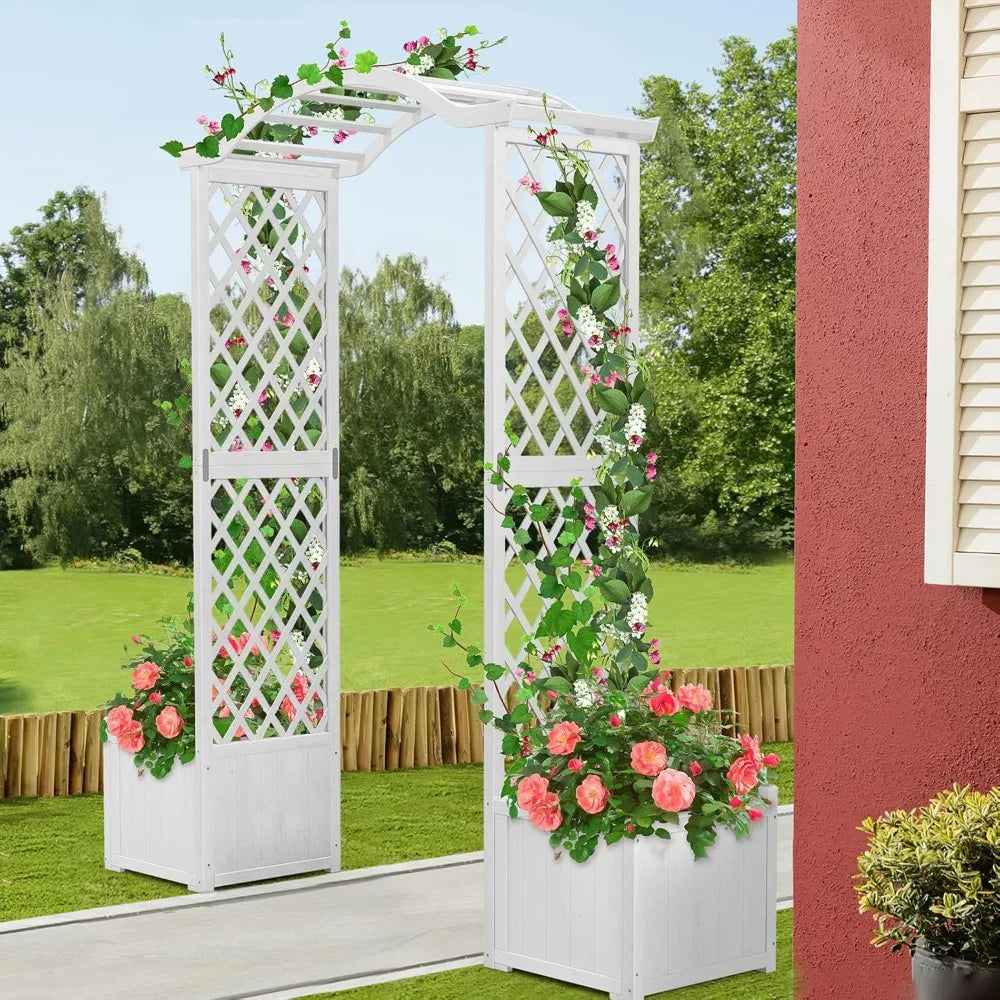 Wooden Garden Arbor with Planter - Outdoor Arbor Trellis for Climbing Plants, Roses, Vines