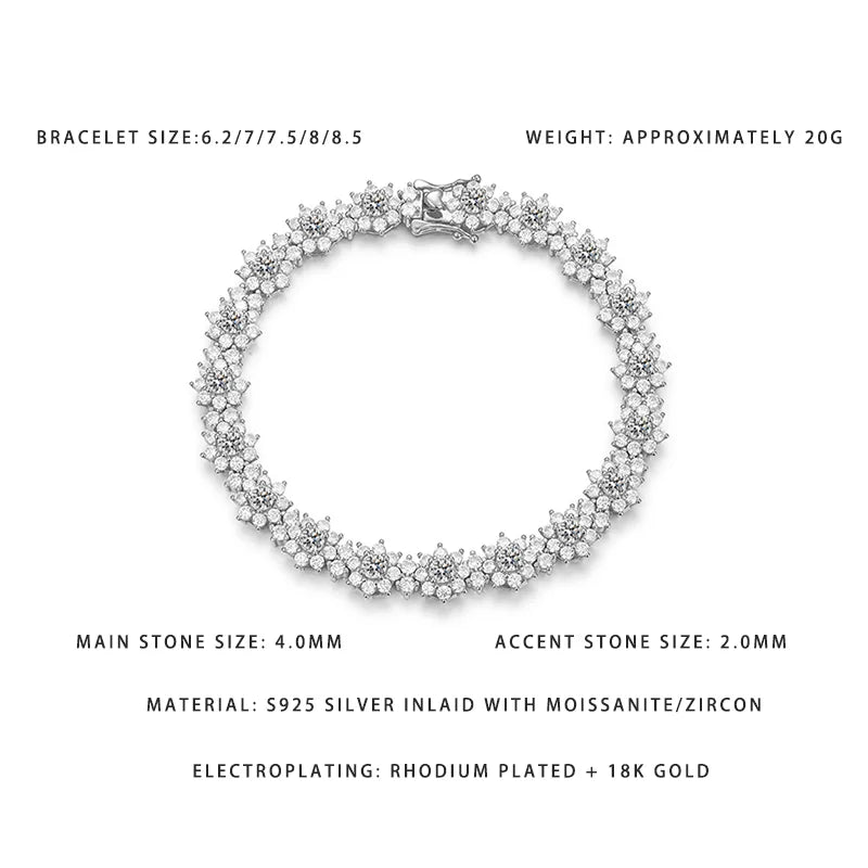 Sparkling Sunflower Bracelet S925 Silver 4.0MM Main Stone 6-8.5 Adjustable Sizes Luxury Jewelry