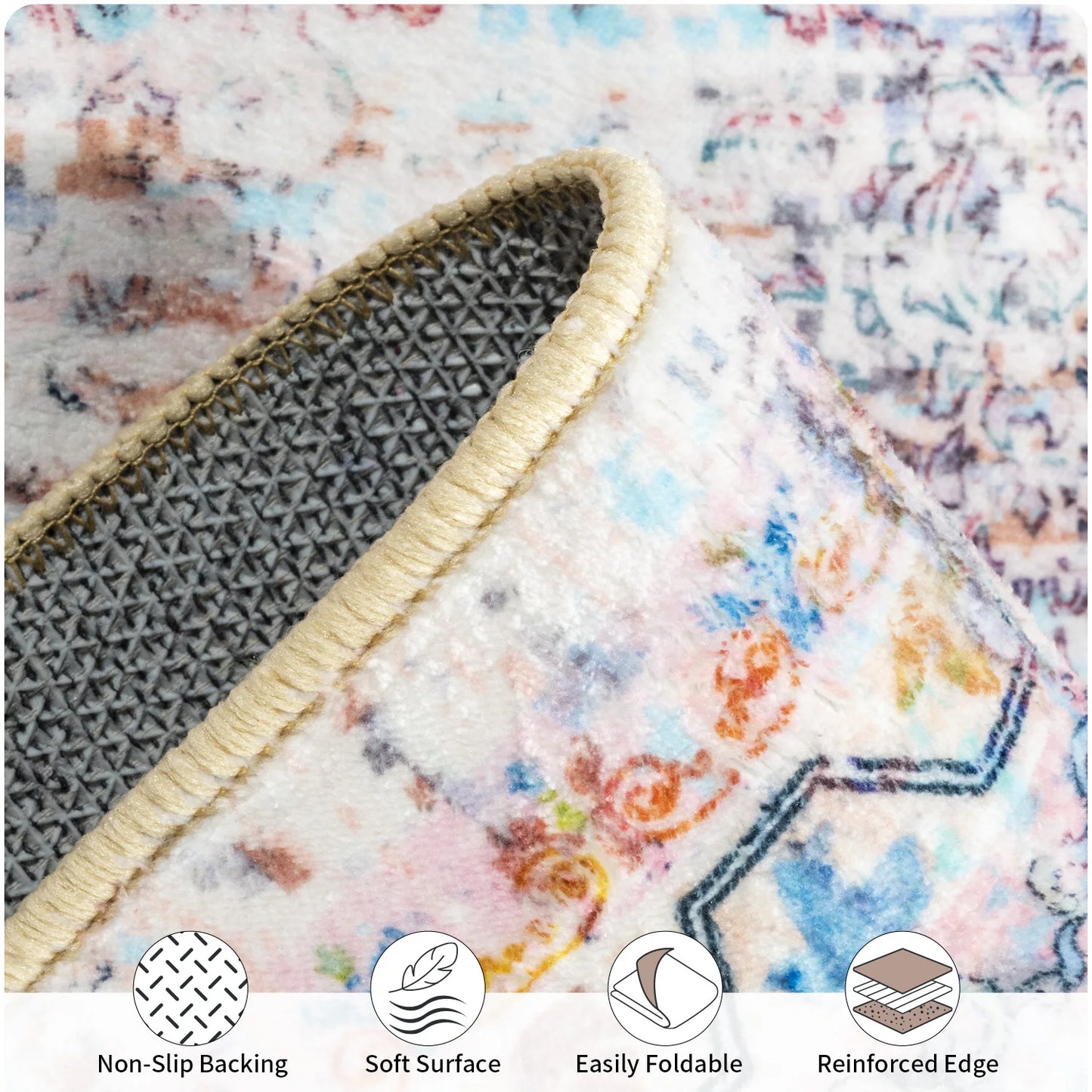Faux Cashmere Vintage Floral Rugs Soft Accent Area Rug
