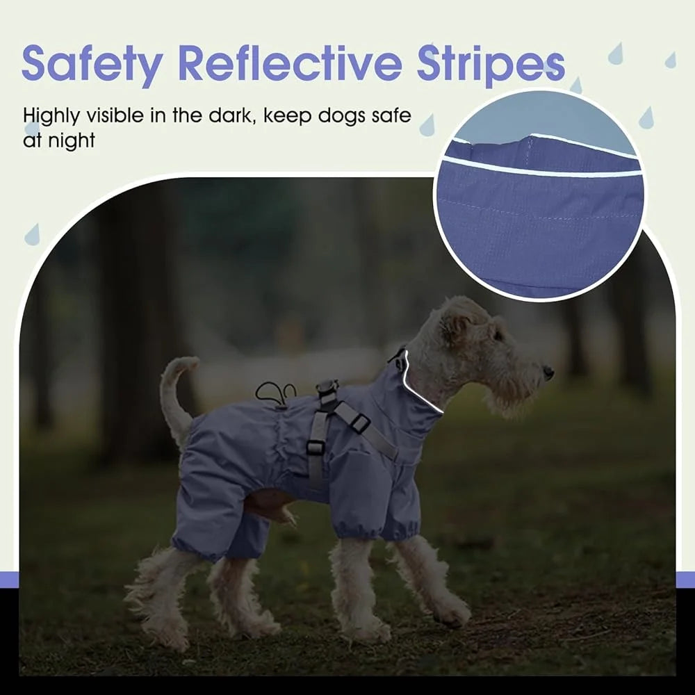 Waterproof Dog Raincoat with Harness Small Dogs 4 Legs Puppy Rain Jacket Adjustable Design Lightweight Outdoor Wear