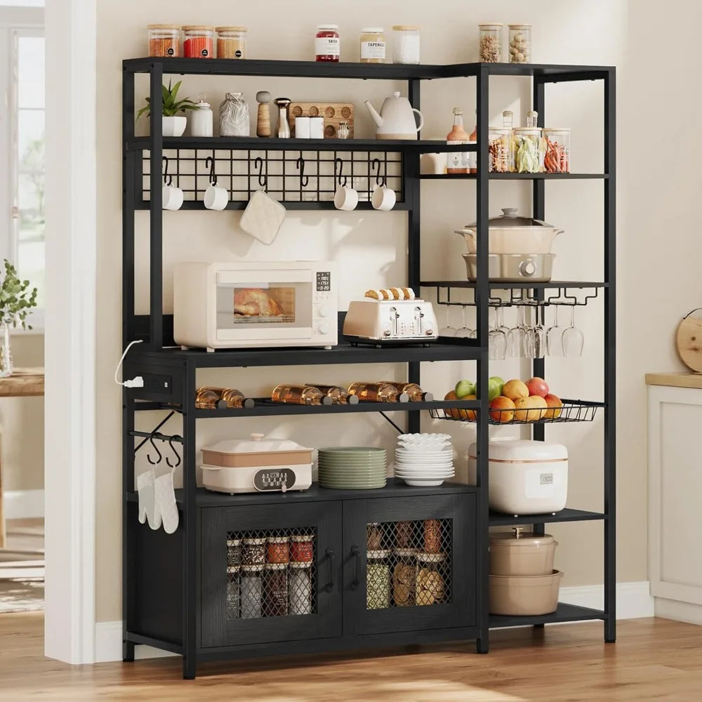 Bakers Rack with Power Outlet, 47.2in Microwave Stand