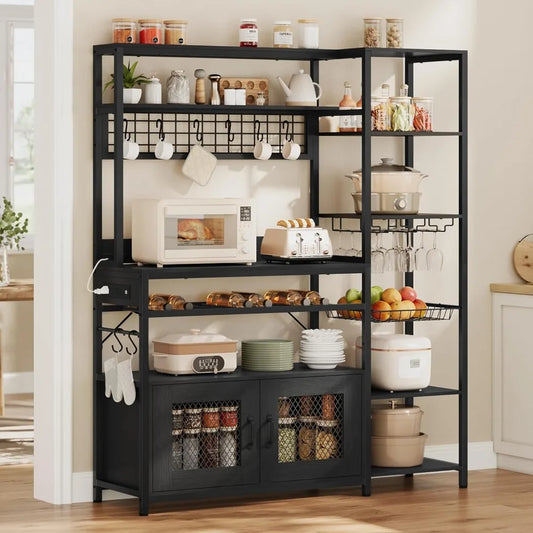 Bakers Rack with Power Outlet, 47.2in Microwave Stand