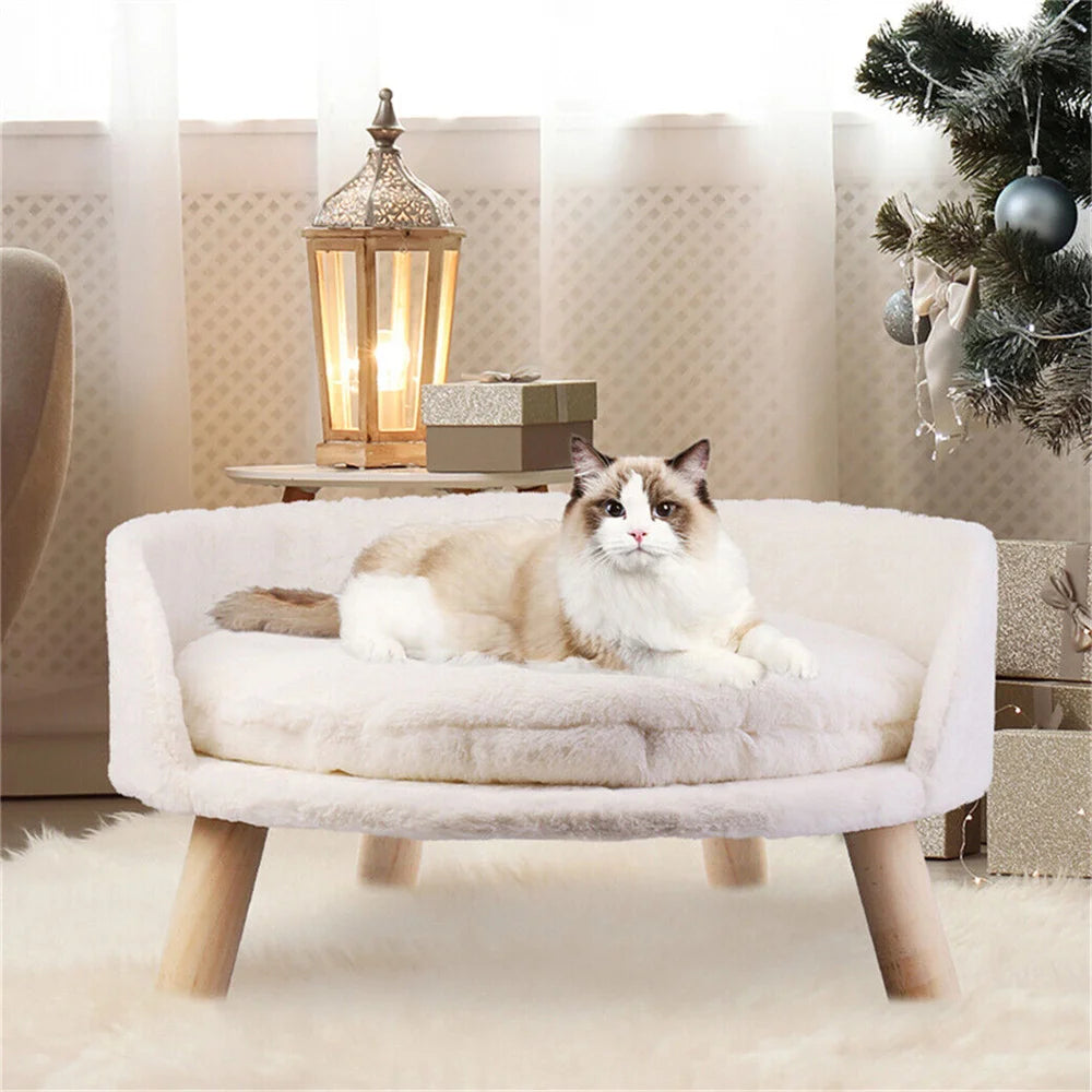 Ultra Soft Elevated Dog Cat Sofa Bed Couch Puppy Chair Backrest Stool Seat Lounger with Removable Waterproof Padded Cushion