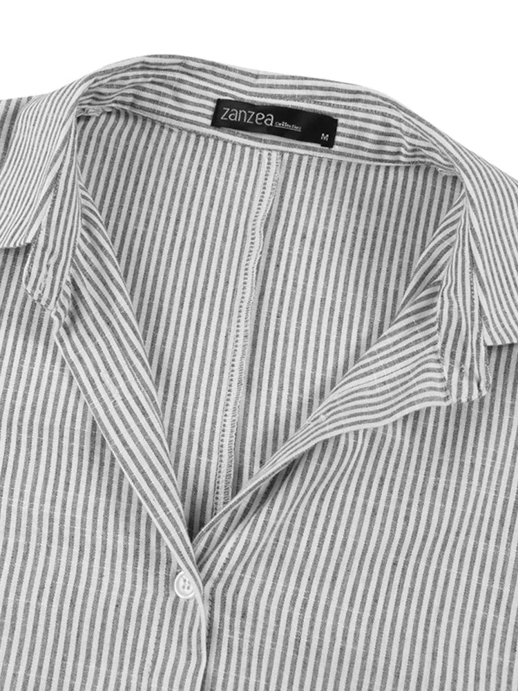 Stripe Printed Beach Party Sundress Spring Fall Bohemian Women Long Sleeve Lapel Dress Fashion Casual Loose Vestidos