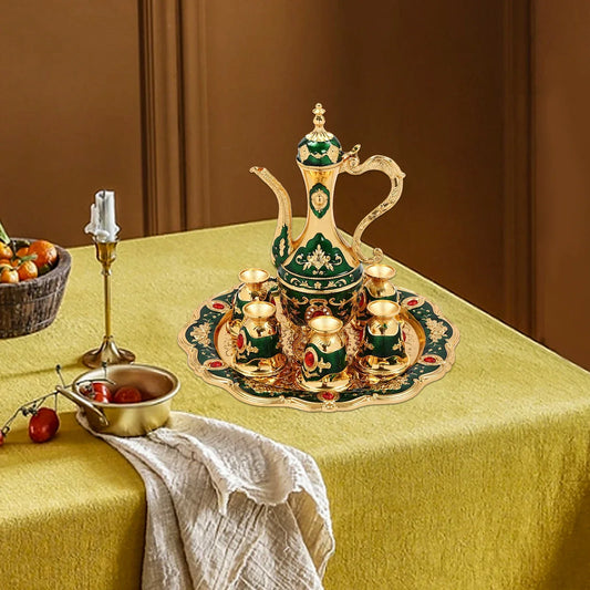 Golden Green Tea Set (one Po+Six Cups+One tray), Multi-functional Retro Türkiye Drinking Set-No Assembly Required, Easy To Clean