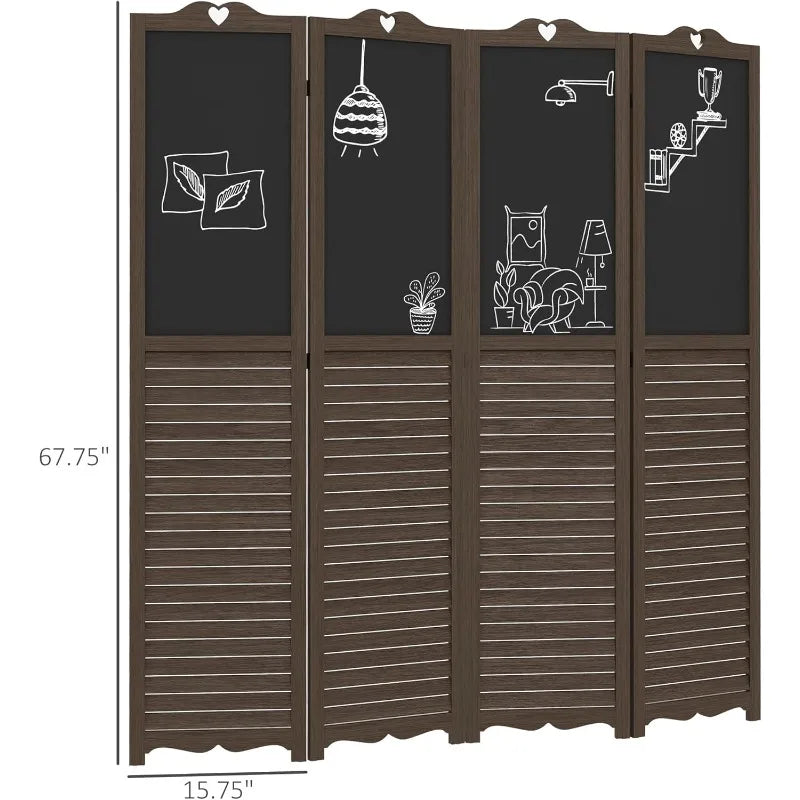 4-Panel Folding Room Divider with Blackboard, 5.5 Ft Tall