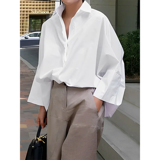 Solid Color Blouses for Women Loose Lapel Collar Long Sleeves Shirt Tops Urban Female Spring New Stylish T-shirt