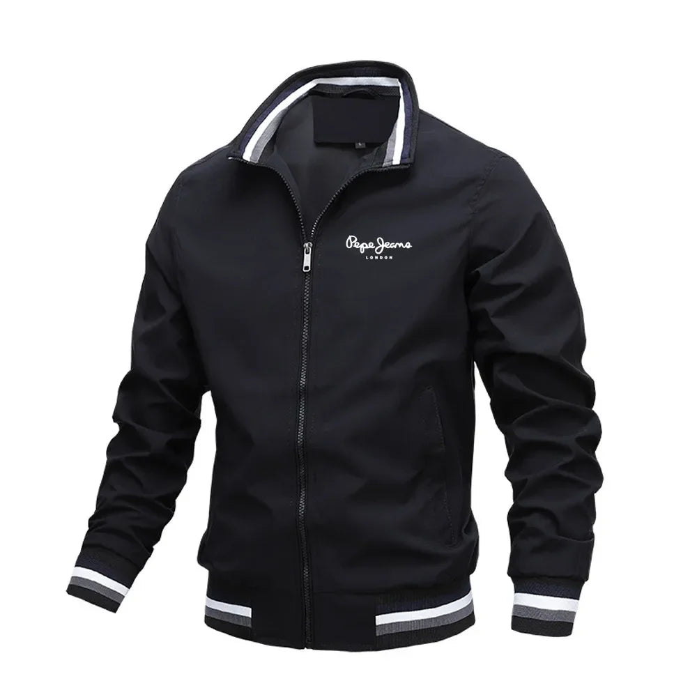 Autumn and Winter Men's Stand Collar Casual Zipper Jacket Outdoor Sports Coat Windbreaker Waterproof Bomber