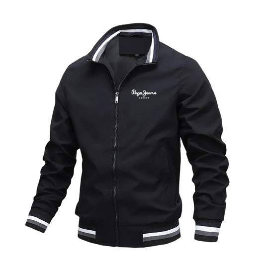 Autumn and Winter Men's Stand Collar Casual Zipper Jacket Outdoor Sports Coat Windbreaker Waterproof Bomber