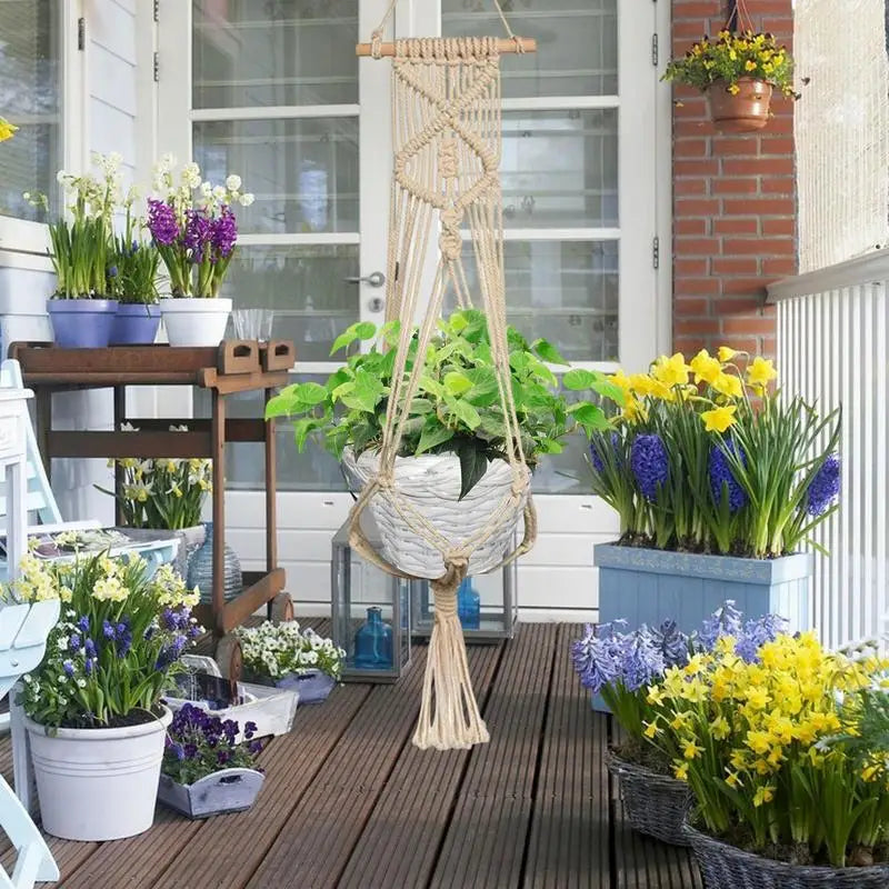Handmade Macrame Plant Hanger Flower Pot Hanger Hanging Rope Braided Craft For Wall Decoration Countyard Garden Plant Holder