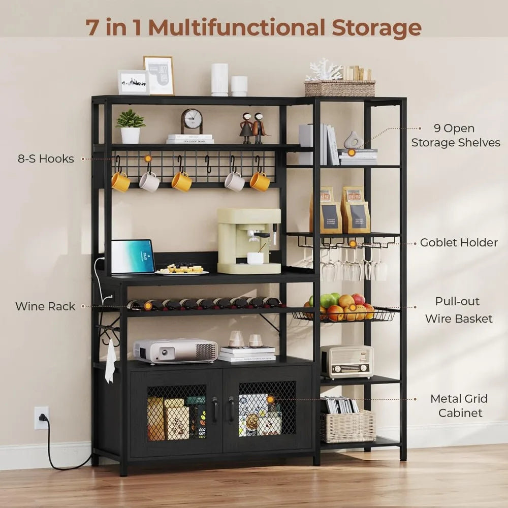 Bakers Rack with Power Outlet, 47.2in Microwave Stand
