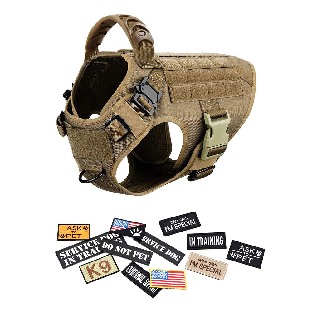 Military Large Dog Harness Collar Leash Bags Patches Set Pet Malinois Training Vests