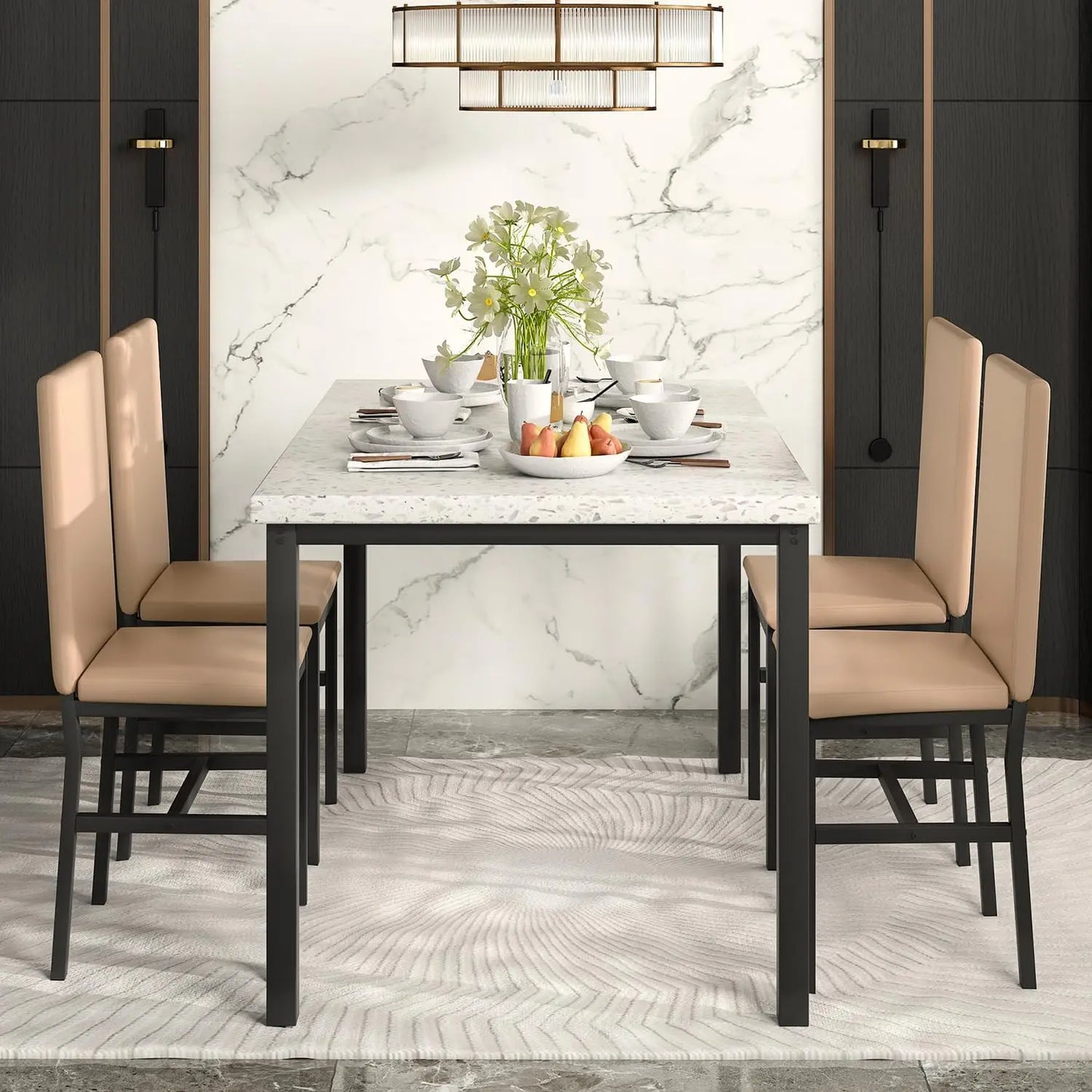 Dining Table Set for 4 5-Piece Marble